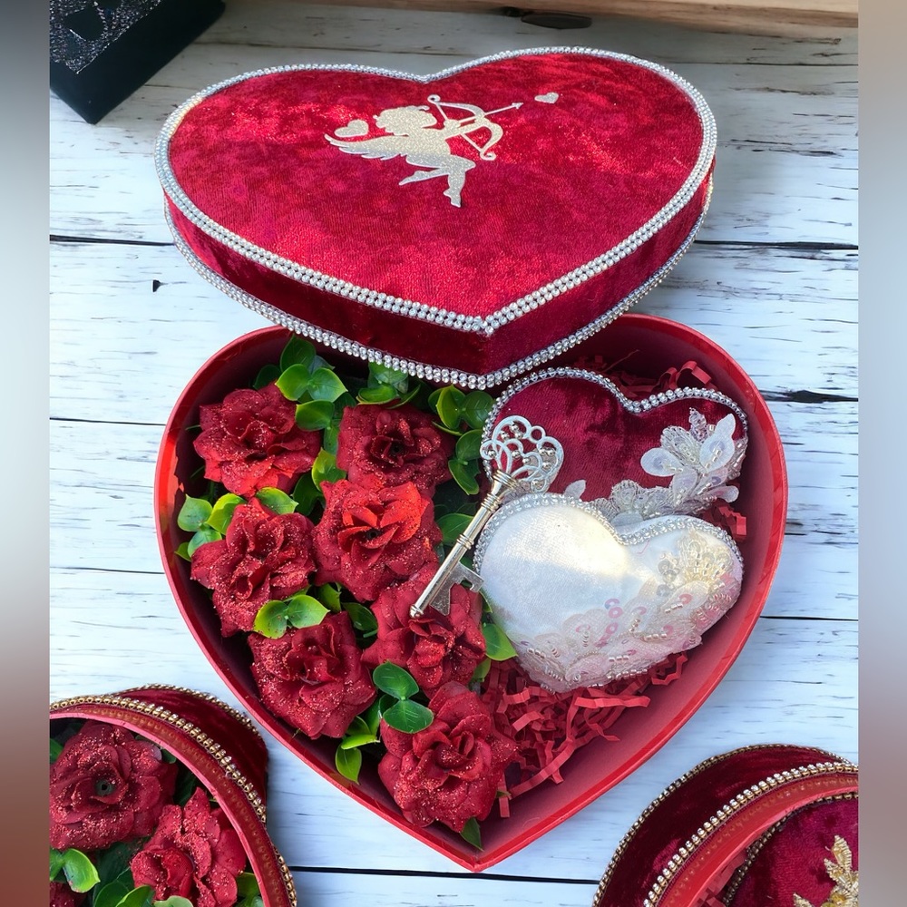 Handmade heart shaped Valentine’s day gift box.